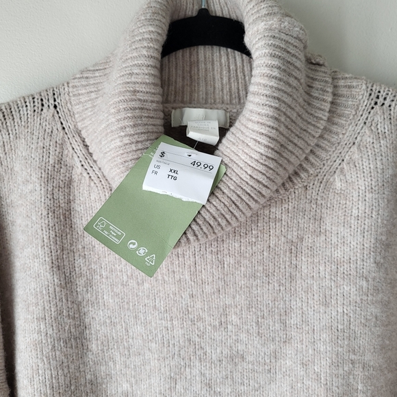 H&M wool blend tan long sleeve knit turtle neck sweater Size XXL - Picture 8 of 10